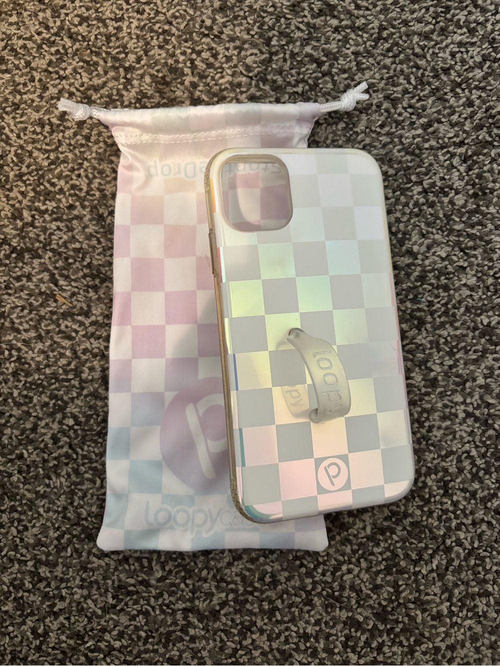 Loopy Case Iridescent Checkerboard Phone Case with Grip - White/Pastel